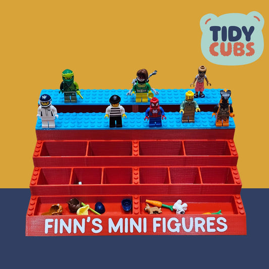 Building Brick Display Stand for Minifigure Collection with Storage Compartment