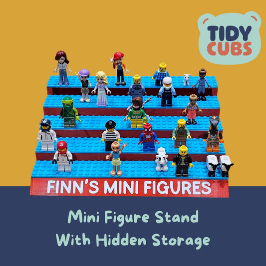 Building Brick Display Stand for Minifigure Collection with Storage Compartment